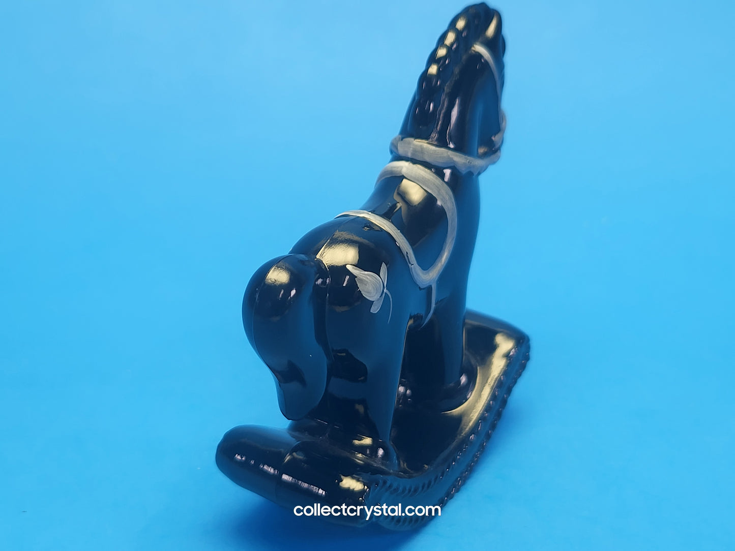 Fenton Black Glass Rocking Horse Hand Painted Signed V.  Cline Ebony