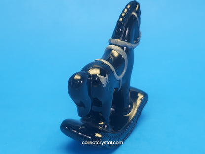 Fenton Black Glass Rocking Horse Hand Painted Signed V.  Cline Ebony