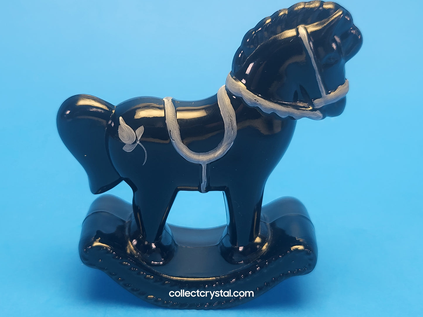 Fenton Black Glass Rocking Horse Hand Painted Signed V.  Cline Ebony
