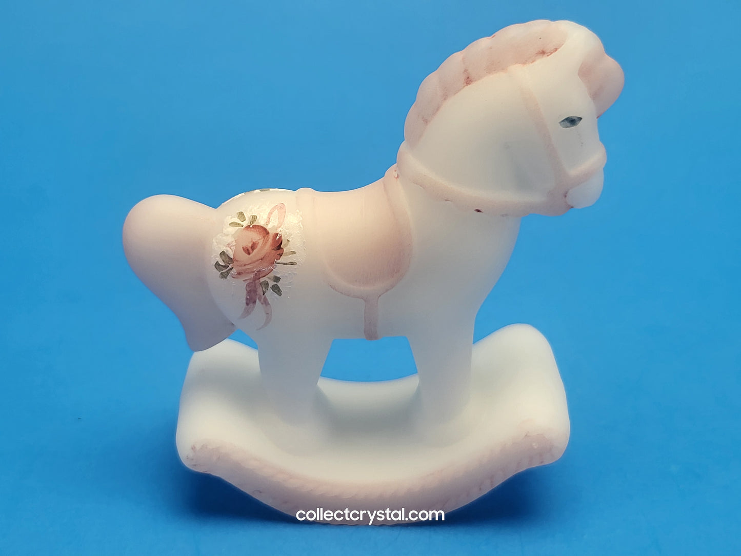 Fenton White Glass Rocking Horse Hand Painted Signed - A. Farley opal
