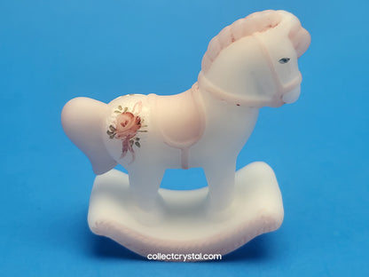 Fenton White Glass Rocking Horse Hand Painted Signed - A. Farley opal