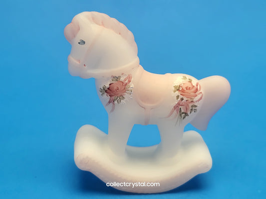 Fenton White Glass Rocking Horse Hand Painted Signed - A. Farley opal