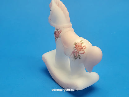 Fenton White Glass Rocking Horse Hand Painted Signed - A. Farley opal