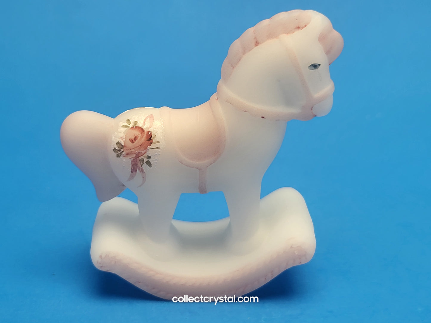 Fenton White Glass Rocking Horse Hand Painted Signed - A. Farley opal