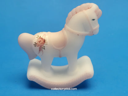 Fenton White Glass Rocking Horse Hand Painted Signed - A. Farley opal