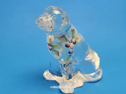 Fenton Opalescent Glass Labrador Dog Hand Painted Floral Signed C. Hall