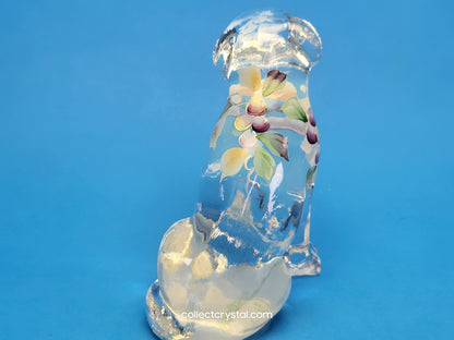 Fenton Opalescent Glass Labrador Dog Hand Painted Floral Signed C. Hall