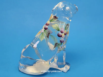Fenton Opalescent Glass Labrador Dog Hand Painted Floral Signed C. Hall