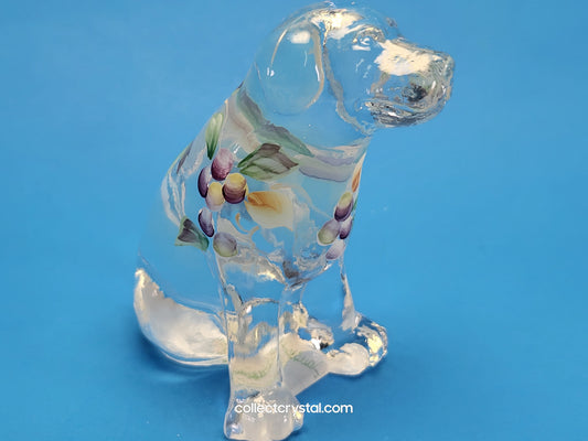 Fenton Opalescent Glass Labrador Dog Hand Painted Floral Signed C. Hall