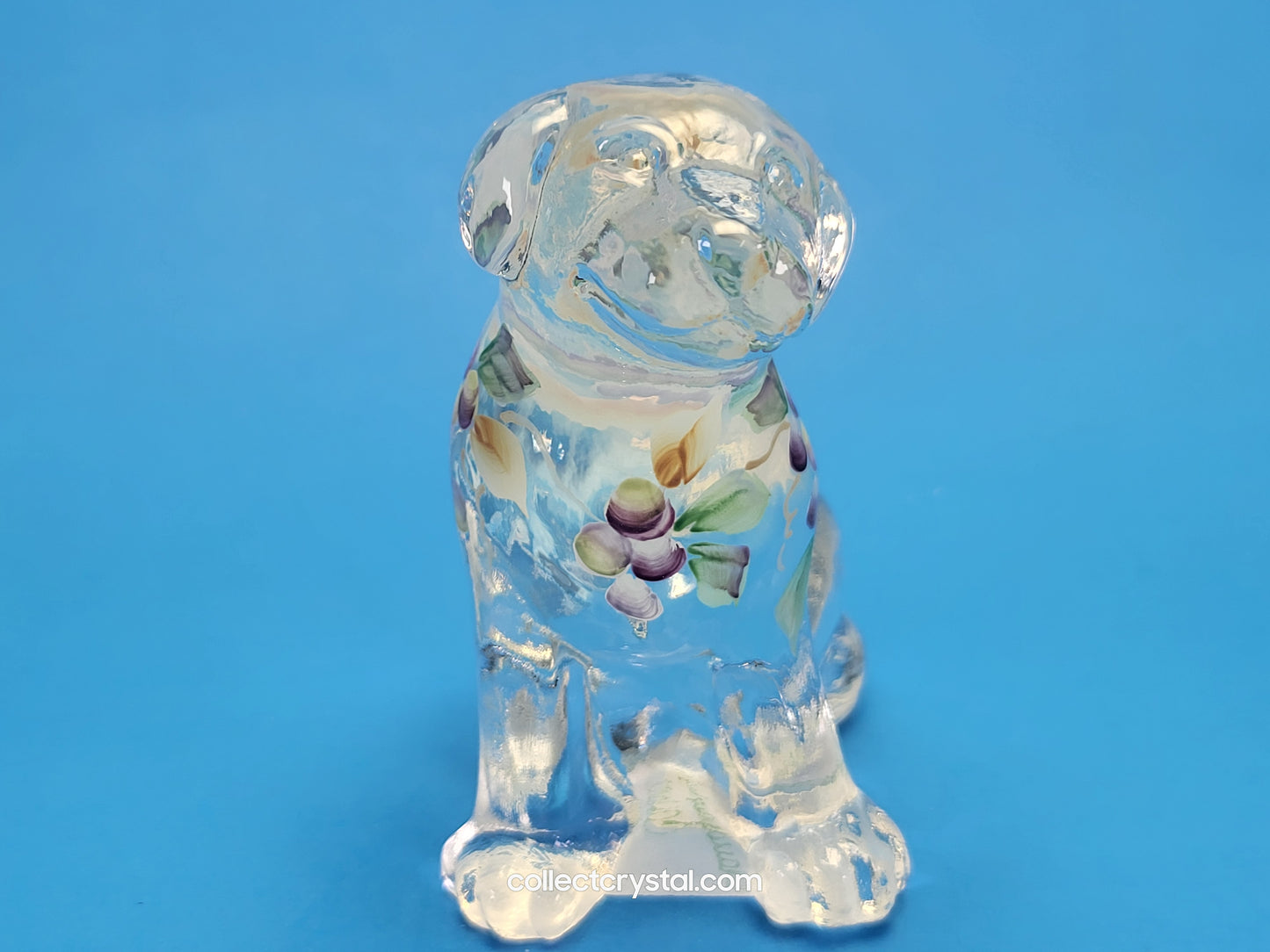 Fenton Opalescent Glass Labrador Dog Hand Painted Floral Signed C. Hall
