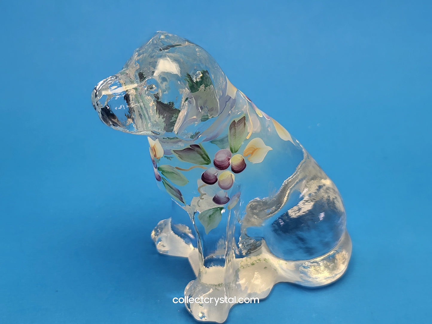 Fenton Opalescent Glass Labrador Dog Hand Painted Floral Signed C. Hall