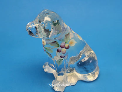 Fenton Opalescent Glass Labrador Dog Hand Painted Floral Signed C. Hall