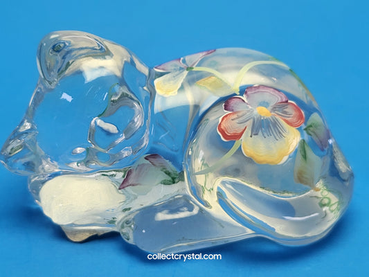 Fenton French Opal Satin Hand Painted Cat lying Glass Messenger 2004 Exclusive