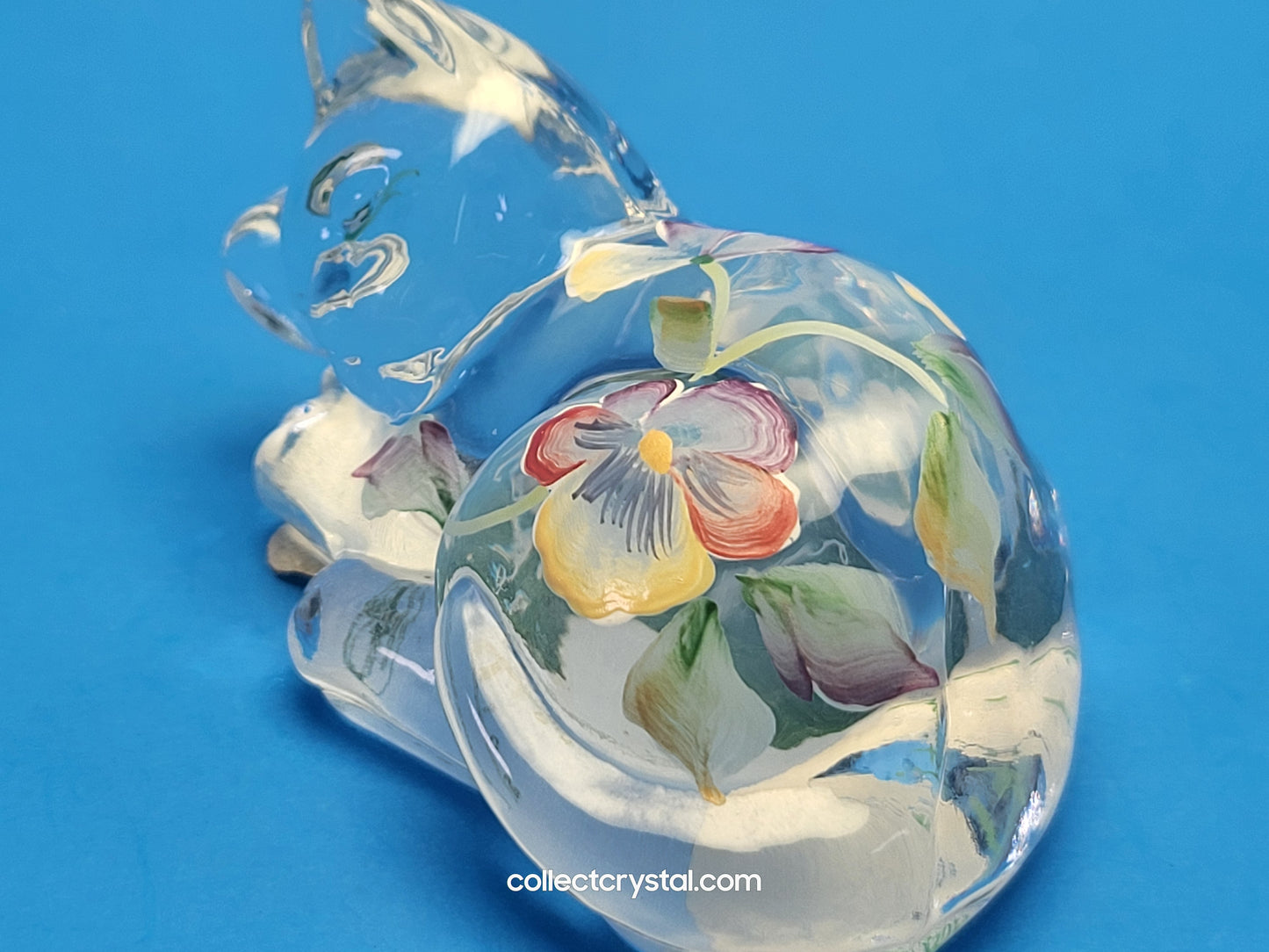 Fenton French Opal Satin Hand Painted Cat lying Glass Messenger 2004 Exclusive