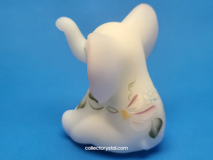 Fenton Satin Soft Pink & White Elephant Hand Painted flower Signed C. Smith adorned with swarovski crystal