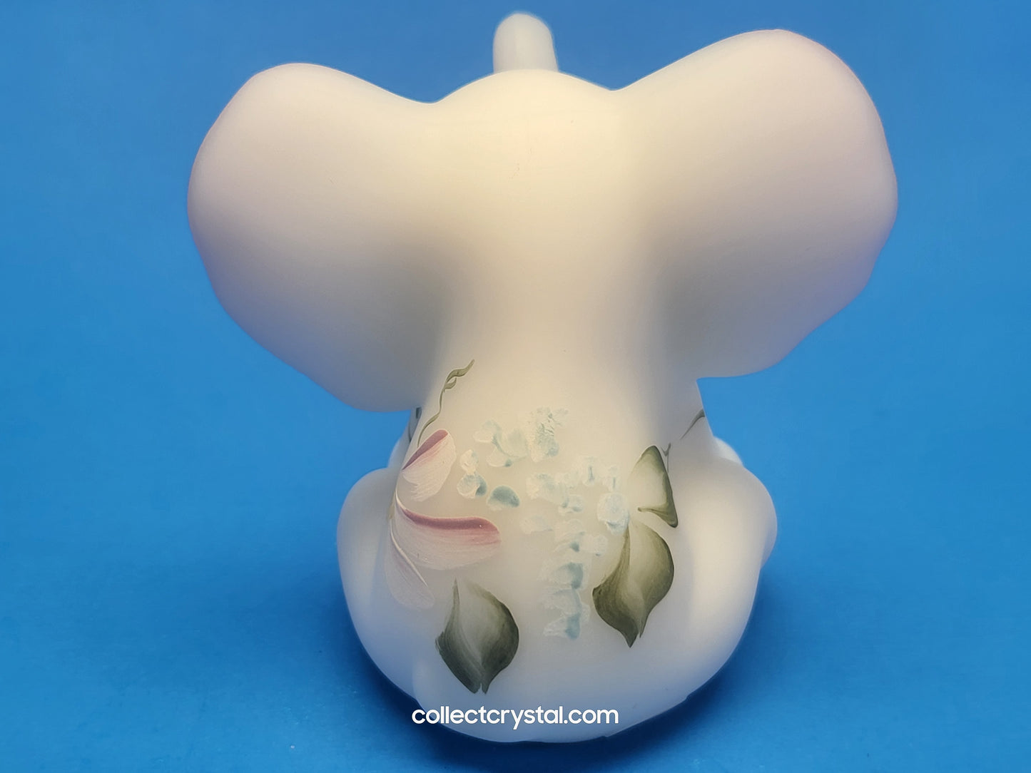 Fenton Satin Soft Pink & White Elephant Hand Painted flower Signed C. Smith adorned with swarovski crystal