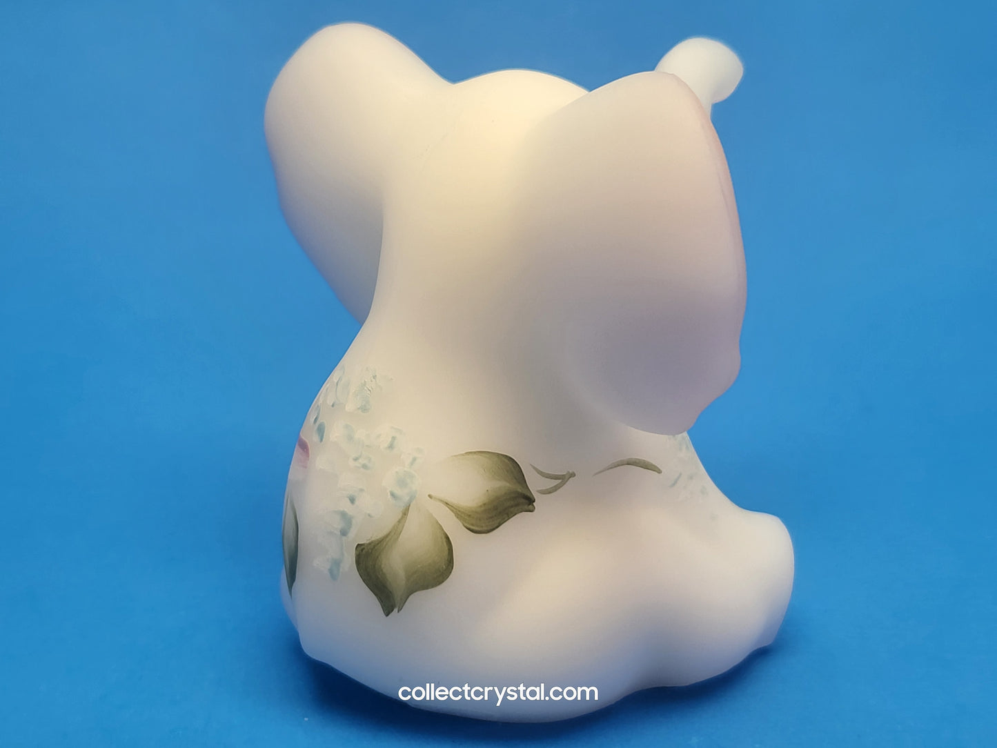 Fenton Satin Soft Pink & White Elephant Hand Painted flower Signed C. Smith adorned with swarovski crystal
