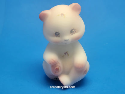 Fenton Opal Satin Pink Hand Painted Sitting Bear