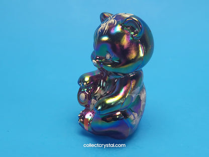 FENTON RED CARNIVAL GLASS SITTING BEAR hand painted signed K. Sponsler FIGURINE