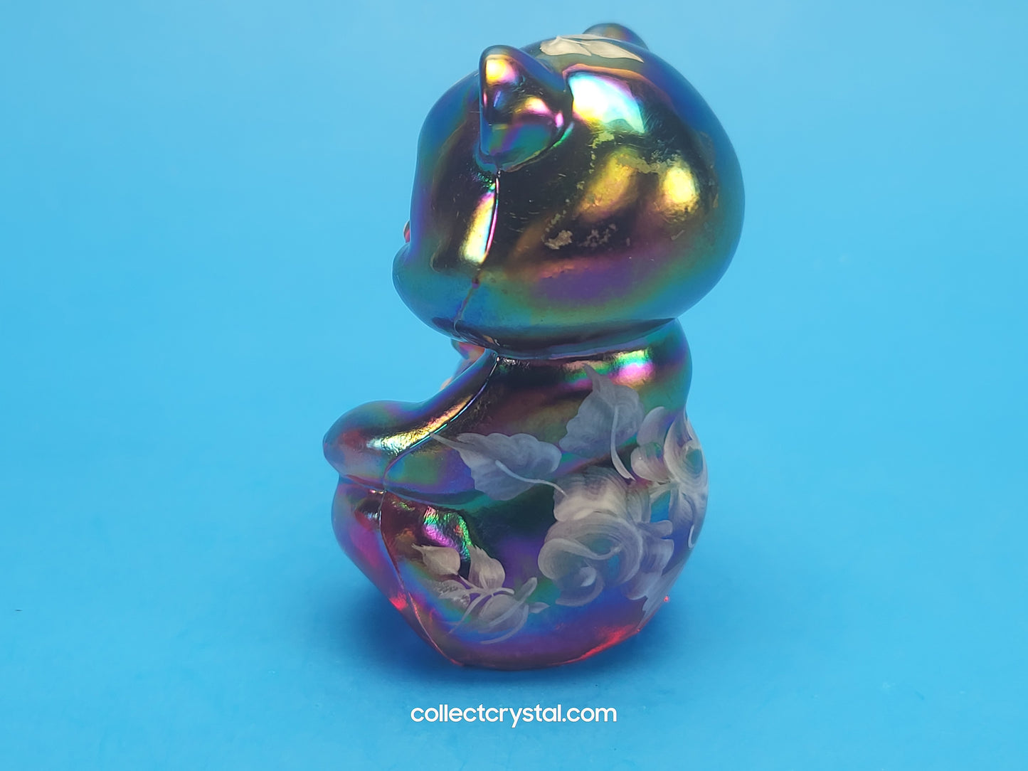FENTON RED CARNIVAL GLASS SITTING BEAR hand painted signed K. Sponsler FIGURINE