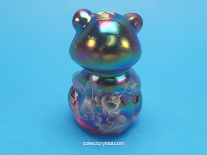 FENTON RED CARNIVAL GLASS SITTING BEAR hand painted signed K. Sponsler FIGURINE