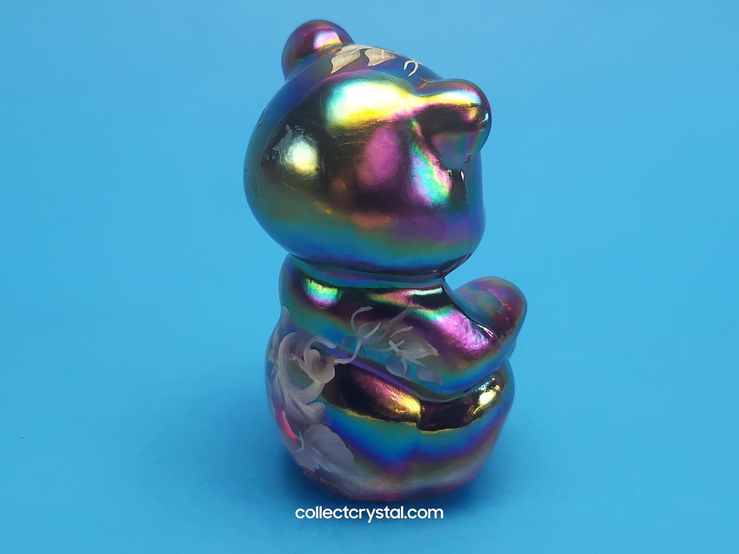 FENTON RED CARNIVAL GLASS SITTING BEAR hand painted signed K. Sponsler FIGURINE