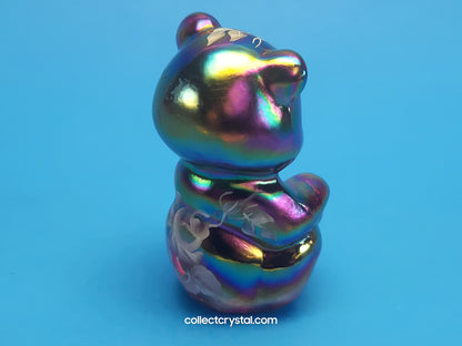 FENTON RED CARNIVAL GLASS SITTING BEAR hand painted signed K. Sponsler FIGURINE