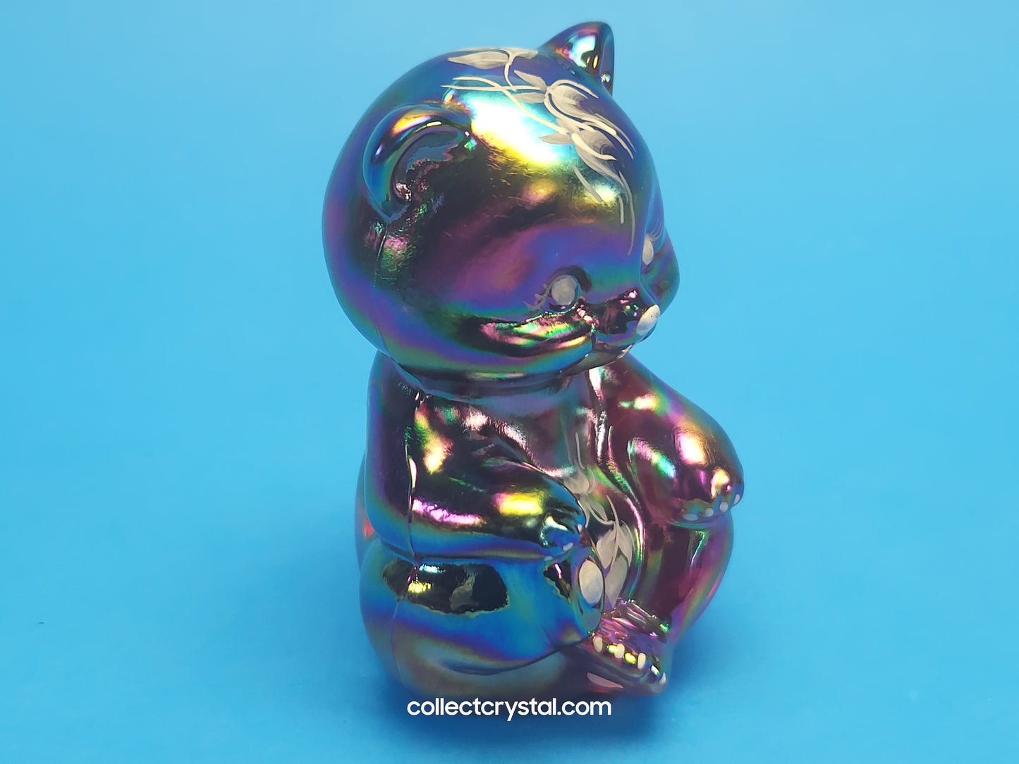 FENTON RED CARNIVAL GLASS SITTING BEAR hand painted signed K. Sponsler FIGURINE