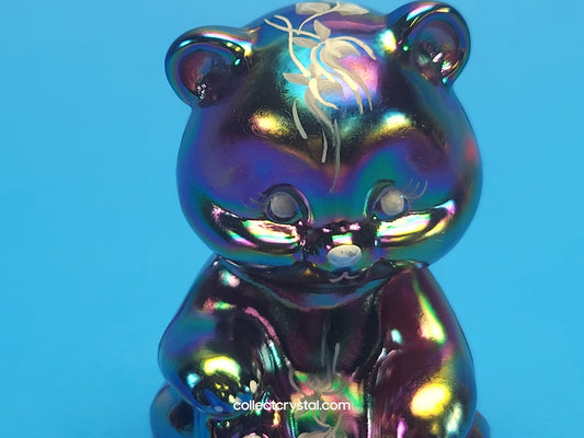 FENTON RED CARNIVAL GLASS SITTING BEAR hand painted signed K. Sponsler FIGURINE