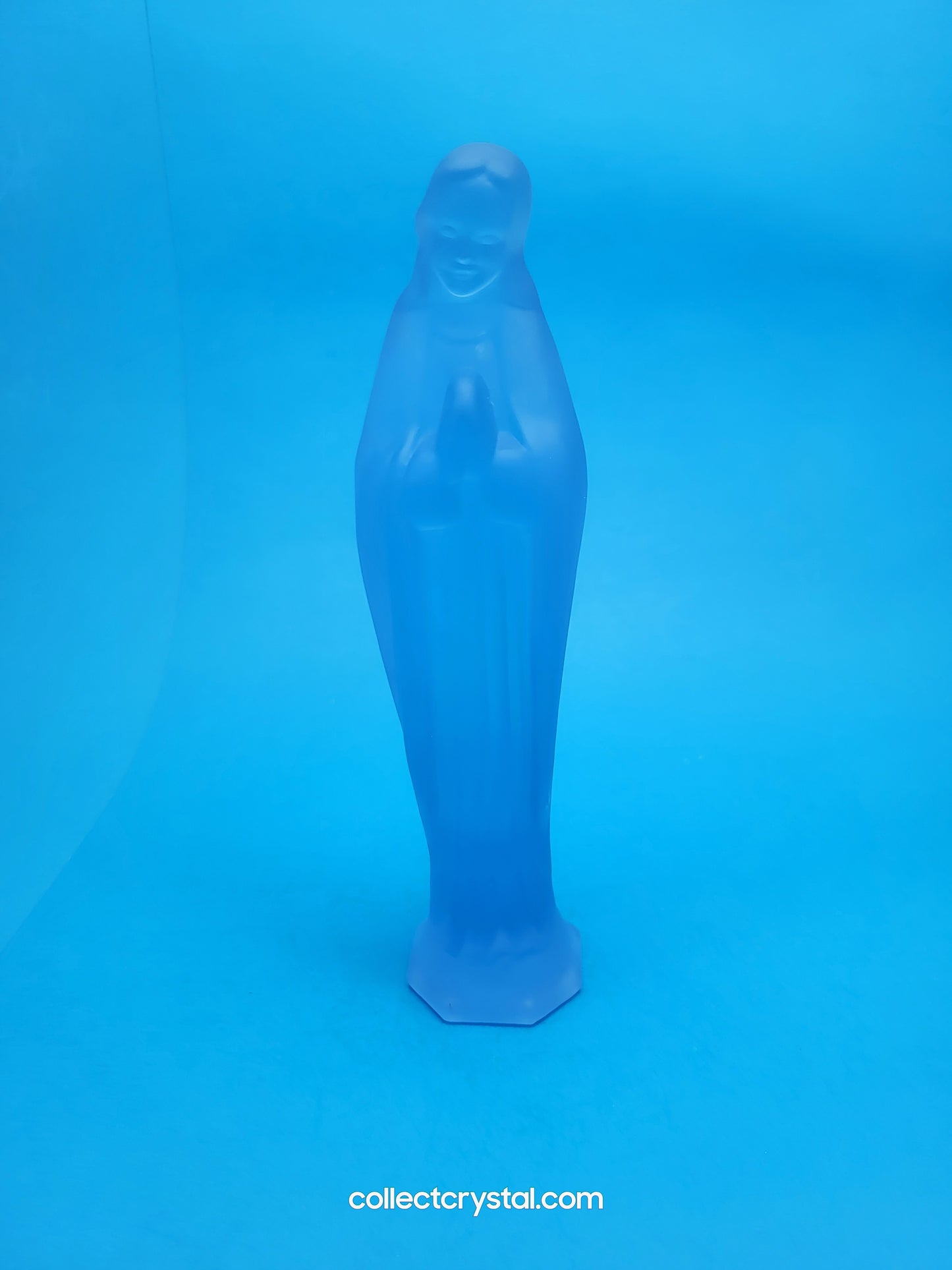 MOSSER Glass Religious Blue Satin  Virgin Mary 7" Figurine