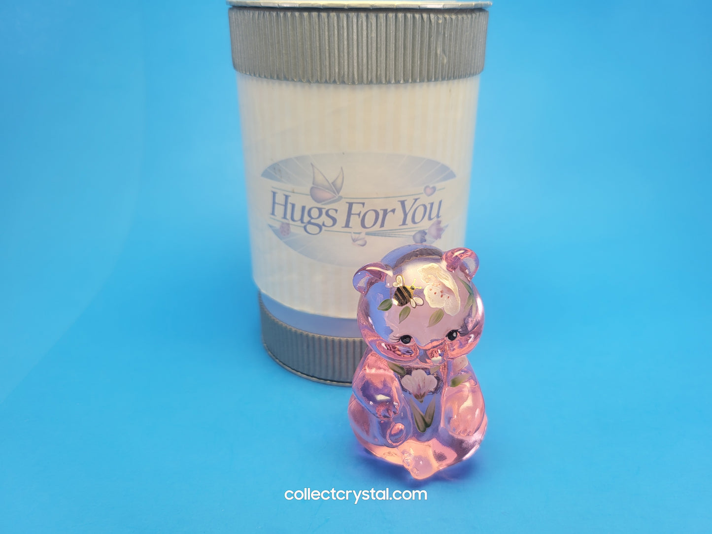 Fenton Bear Pink Hugs 4 you, in box  signed  Art Glass Sitting Bear Friends Forever