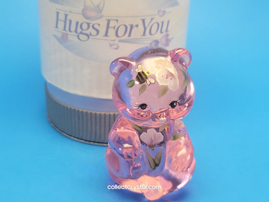 Fenton Bear Pink Hugs 4 you, in box  signed  Art Glass Sitting Bear Friends Forever