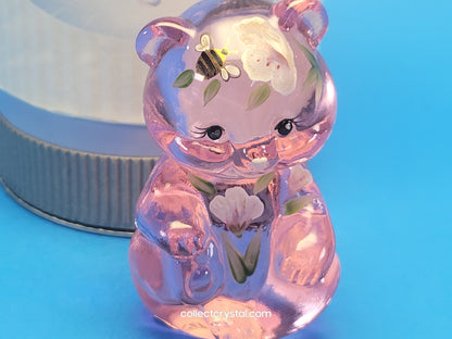Fenton Bear Pink Hugs 4 you, in box  signed  Art Glass Sitting Bear Friends Forever
