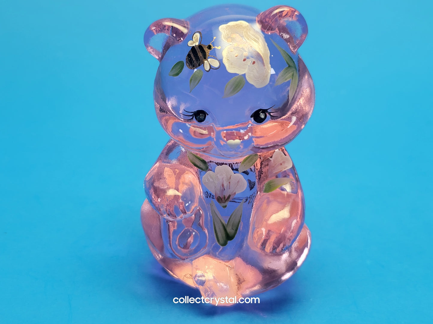 Fenton Bear Pink Hugs 4 you, in box  signed  Art Glass Sitting Bear Friends Forever