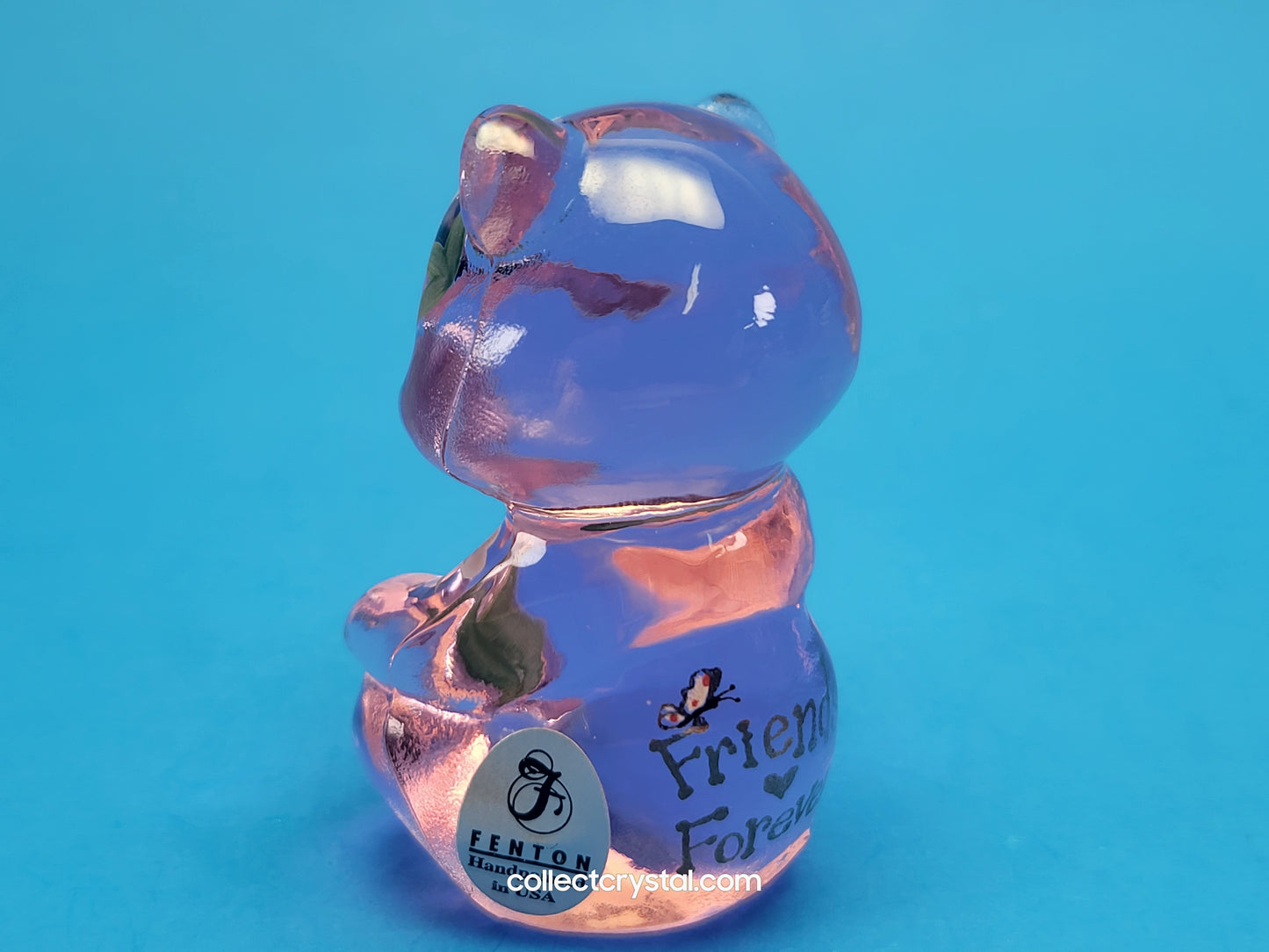 Fenton Bear Pink Hugs 4 you, in box  signed  Art Glass Sitting Bear Friends Forever