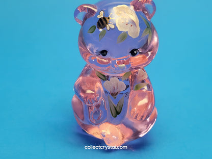 Fenton Bear Pink Hugs 4 you, in box  signed  Art Glass Sitting Bear Friends Forever