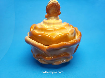 Fenton Chocolate Slag Bon Bon Candy rose petal Dish with butterfly finial lid