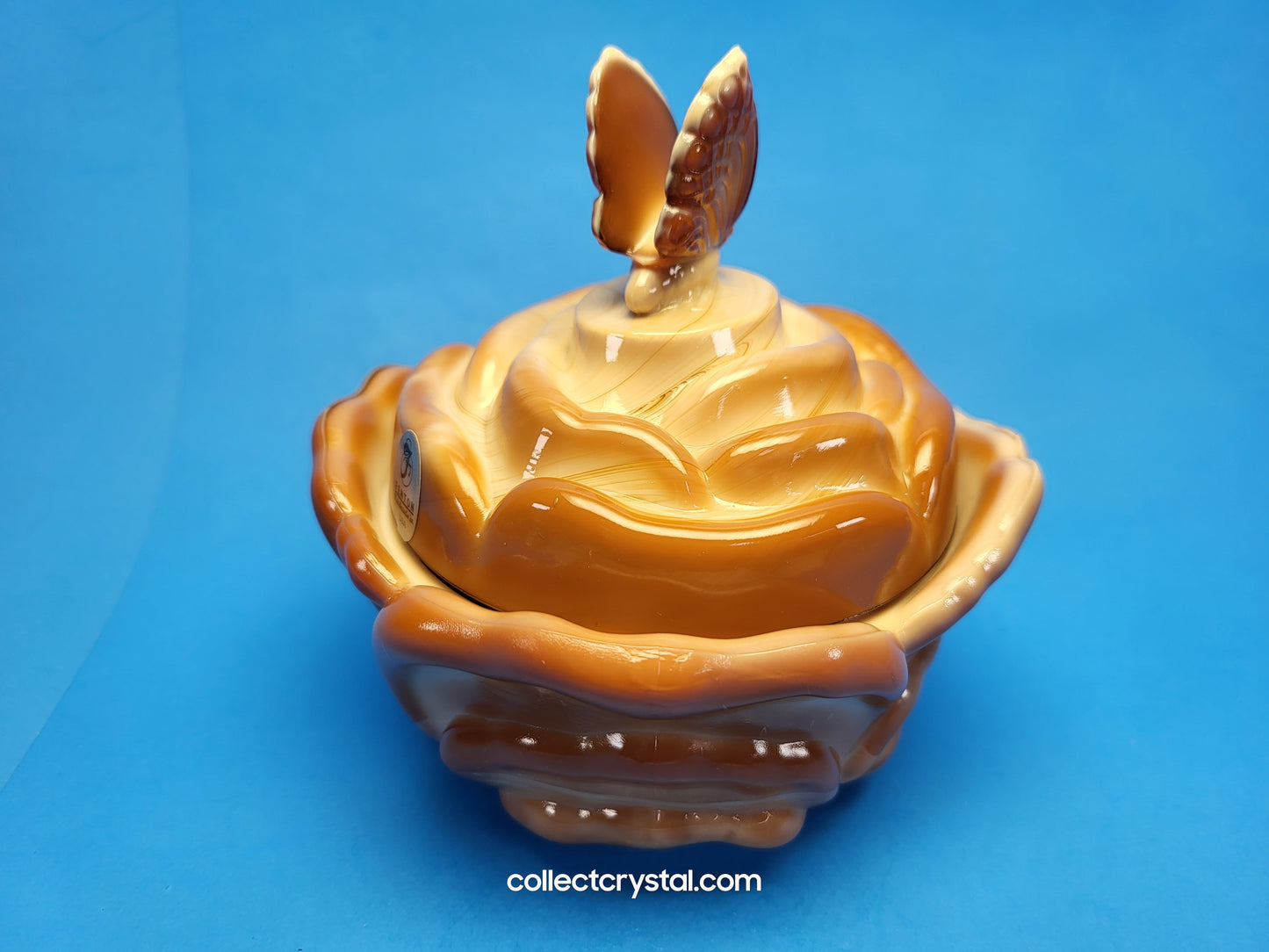 Fenton Chocolate Slag Bon Bon Candy rose petal Dish with butterfly finial lid