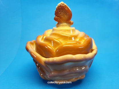 Fenton Chocolate Slag Bon Bon Candy rose petal Dish with butterfly finial lid