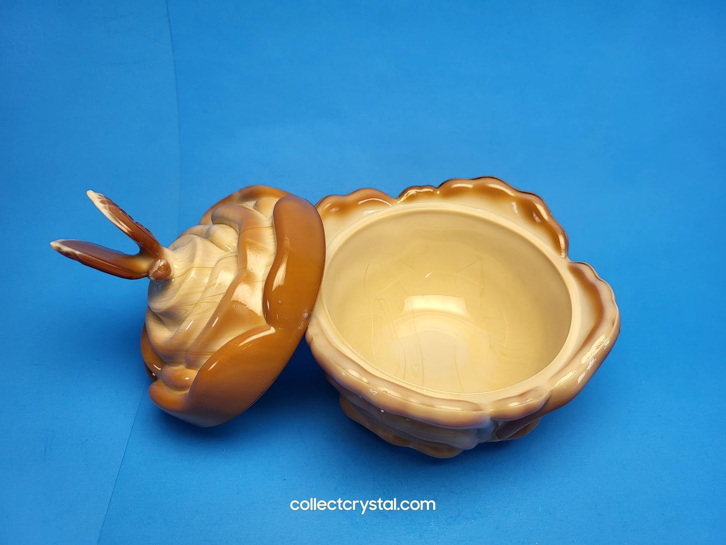 Fenton Chocolate Slag Bon Bon Candy rose petal Dish with butterfly finial lid