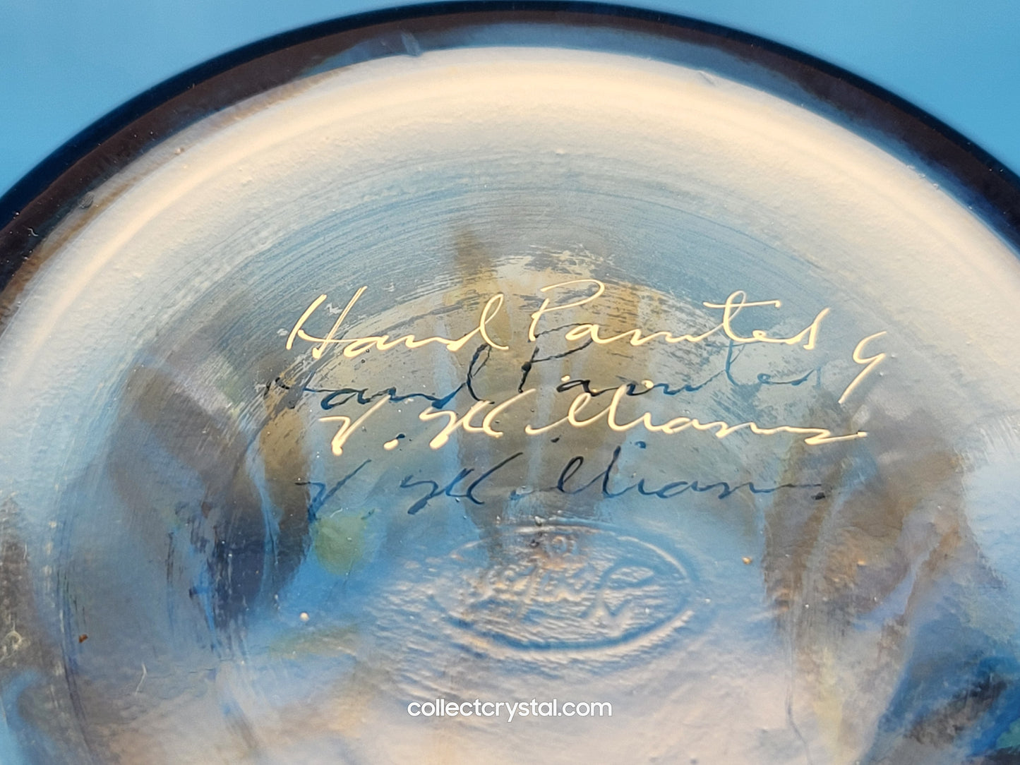 Fenton Blue Ruffled Vase Hand Painted by V. Williams