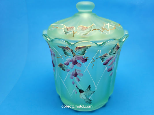 Fenton Designer Showcase Green Candy Dish w lid by Frances Burton LE 859/1950