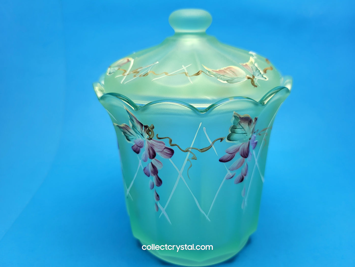 Fenton Designer Showcase Green Candy Dish w lid by Frances Burton LE 859/1950