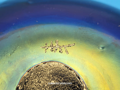 HAT Herb A. Thomas Hand Blown Artist Signed Iridescent Millefiori Art Glass Vase 6"