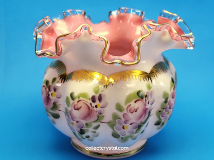 Fenton Peach Crest Melon Rose Bowl w/ Ruffled Edge