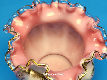 Fenton Peach Crest Melon Rose Bowl w/ Ruffled Edge