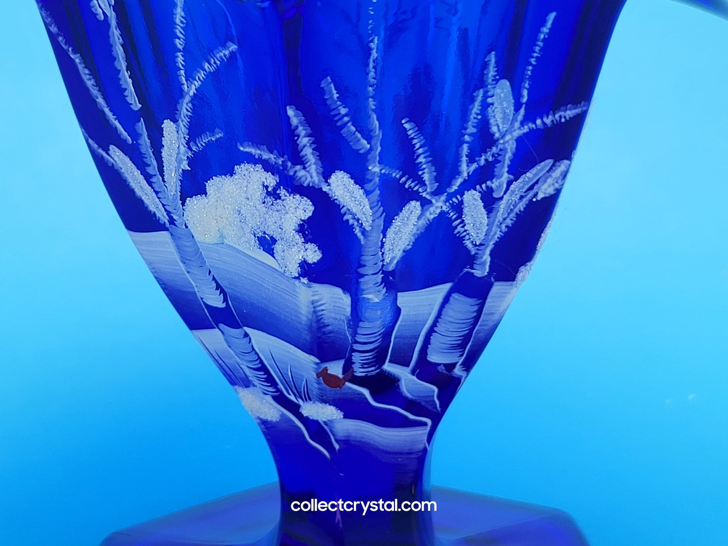 FENTON WINTER BASKET COBALT BLUE Hand painted by S. Stephens over 9" tall