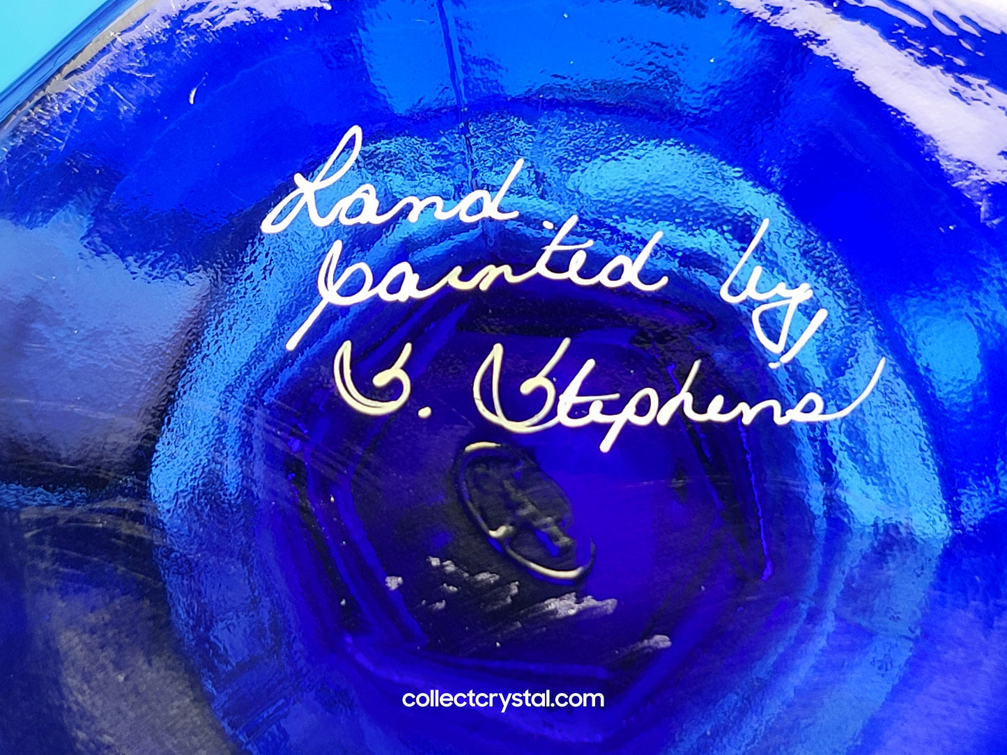 FENTON WINTER BASKET COBALT BLUE Hand painted by S. Stephens over 9" tall