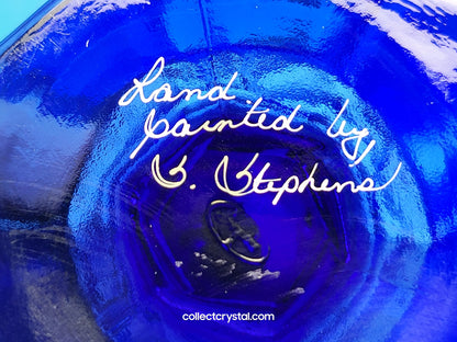 FENTON WINTER BASKET COBALT BLUE Hand painted by S. Stephens over 9" tall