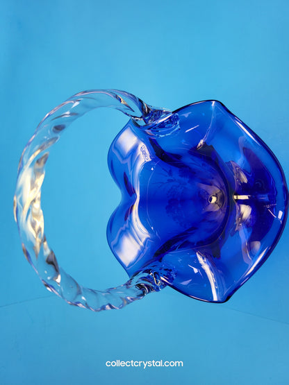 FENTON WINTER BASKET COBALT BLUE Hand painted by S. Stephens over 9" tall
